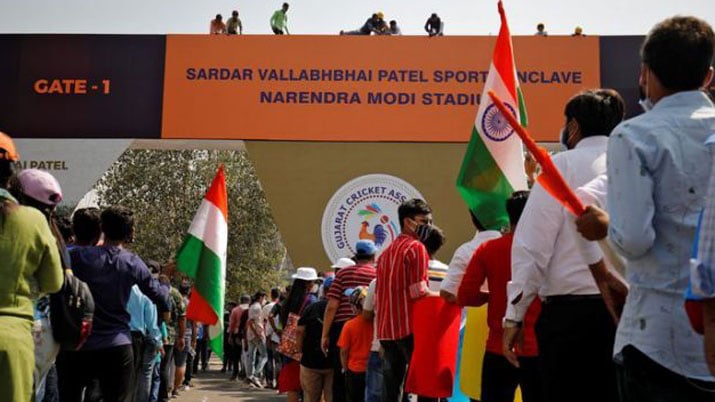 Is the National Flag banned in Gujarat stadium?