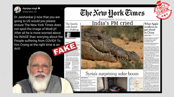 Did NYT publish crying image of Modi to quote ‘Crocodile tears’?